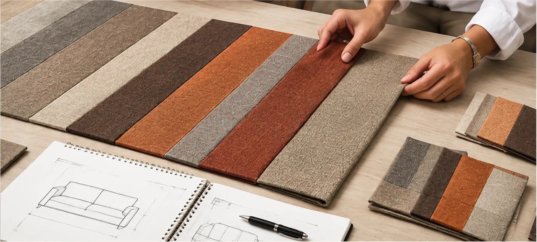 Diseño de composición textil sobre mesa de trabajo
